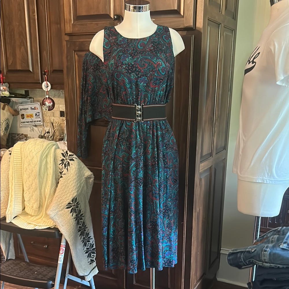 Vintage Patty O’Neil 1980’s Sz 6 Paisley 2pc Dress Set Teal Red EVC